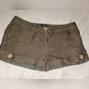 Zinc High Waist Brown Women's Tweed Shorts With Wooden Buttons
